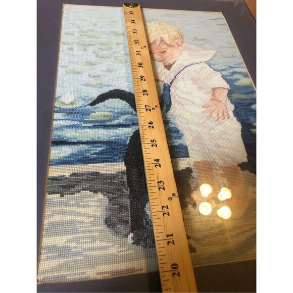 Finished and Framed Cross Stitch Janlynn Cross Stitch "Boy With Cat" 21” x 17” - Picture 5 of 11